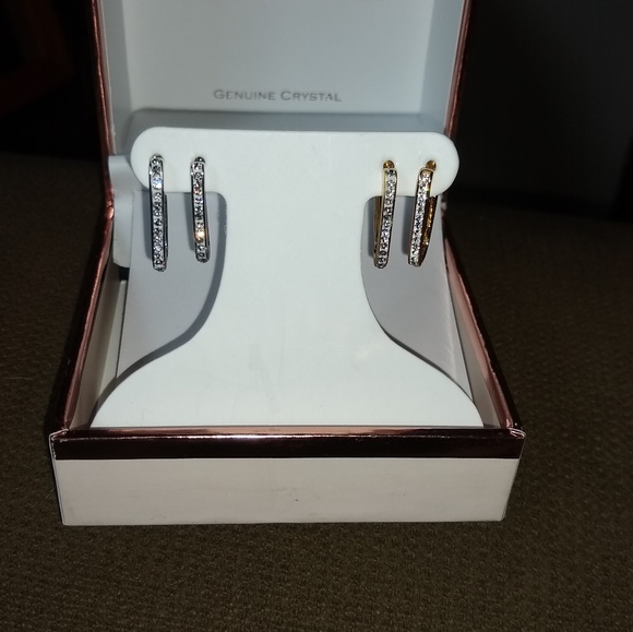 Chrystina Two-Tone Crystal Hoop Earring Set - Picture 6 of 8